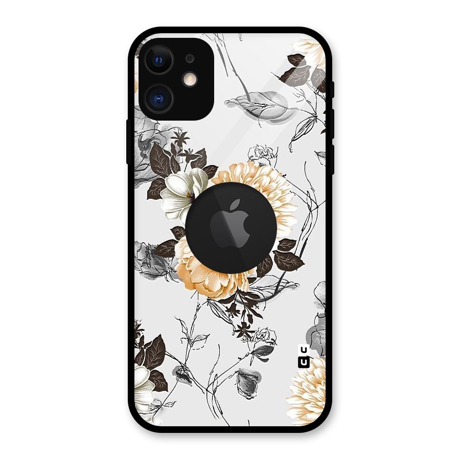 Yellow Floral Glass Back Case for iPhone 11 Logo Cut