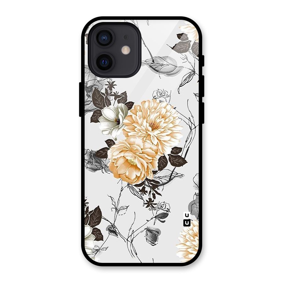 Yellow Floral Glass Back Case for iPhone 12