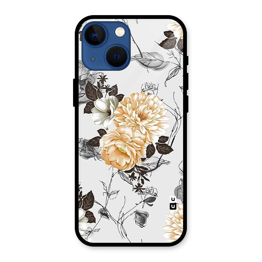 Yellow Floral Glass Back Case for iPhone 13 Mini