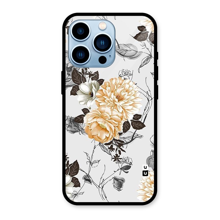Yellow Floral Glass Back Case for iPhone 13 Pro