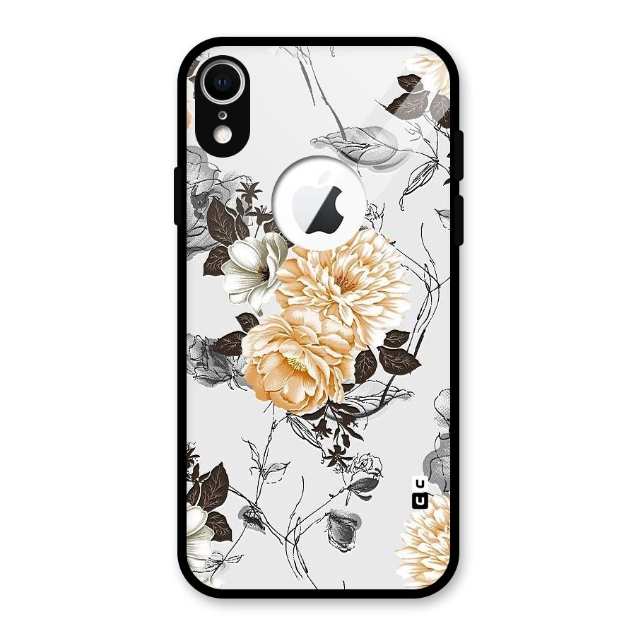 Yellow Floral Glass Back Case for iPhone XR Logo Cut