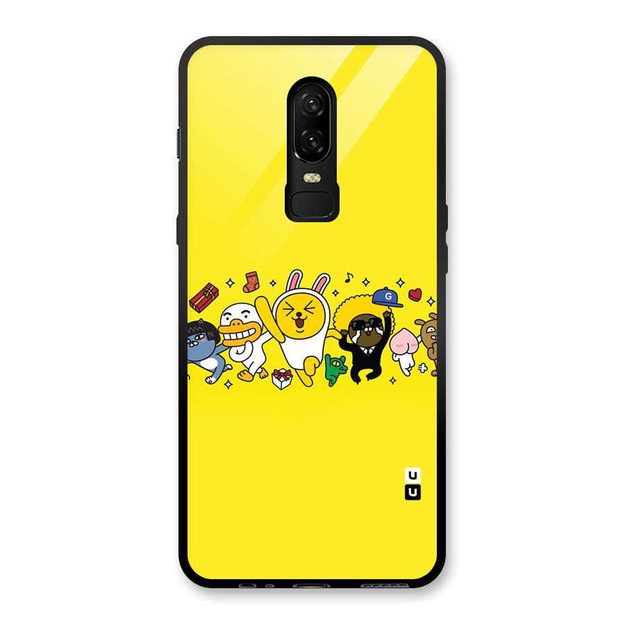 Yellow Friends Glass Back Case for OnePlus 6