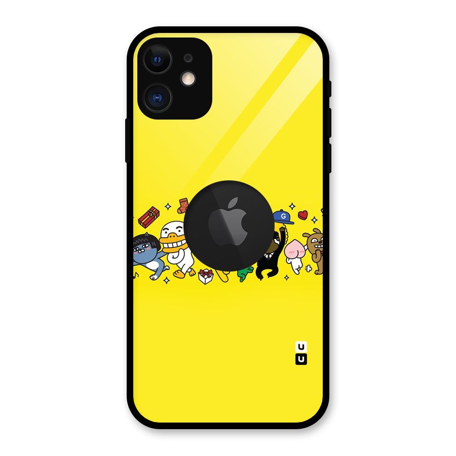Yellow Friends Glass Back Case for iPhone 11 Logo Cut