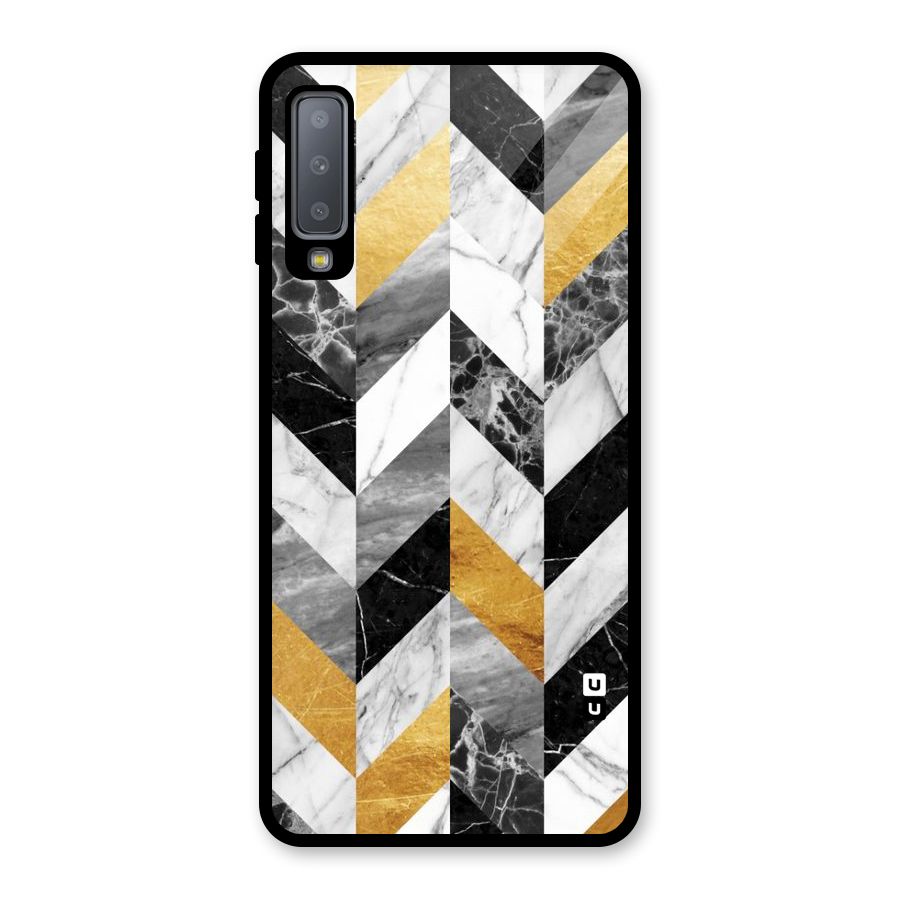 Yellow Grey Marble Glass Back Case for Galaxy A7 (2018)