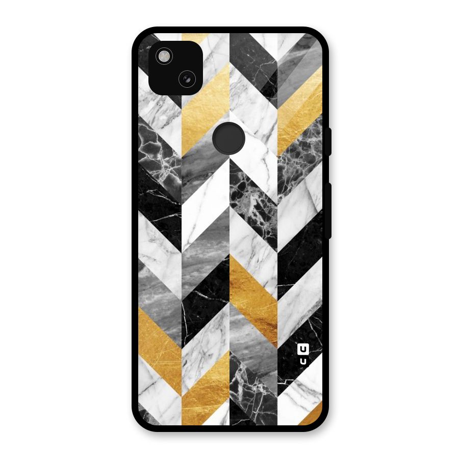 Yellow Grey Marble Glass Back Case for Google Pixel 4a