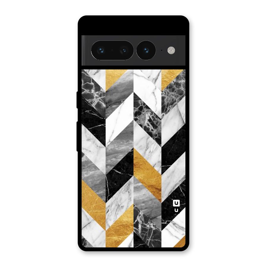 Yellow Grey Marble Glass Back Case for Google Pixel 7 Pro
