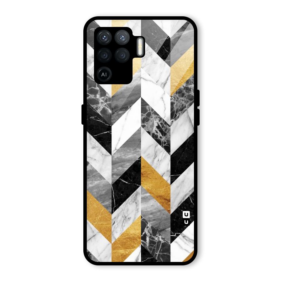 Yellow Grey Marble Glass Back Case for Oppo F19 Pro