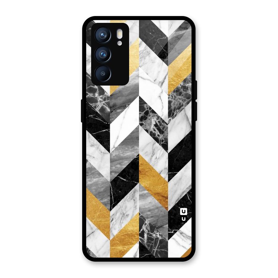 Yellow Grey Marble Glass Back Case for Oppo Reno6 5G
