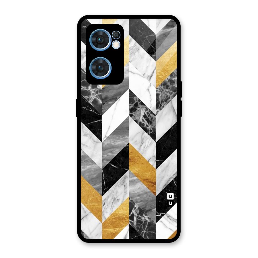 Yellow Grey Marble Glass Back Case for Oppo Reno7 5G