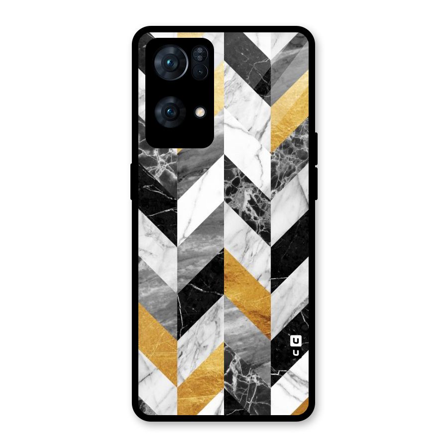 Yellow Grey Marble Glass Back Case for Oppo Reno7 Pro 5G