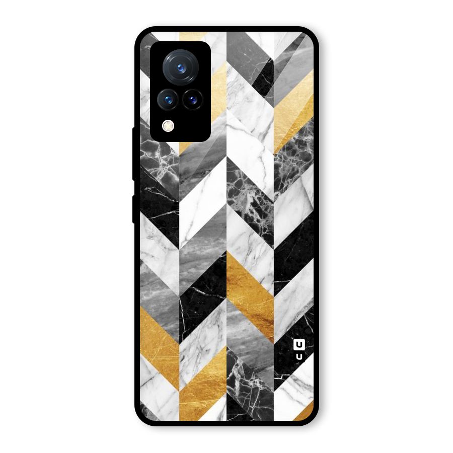 Yellow Grey Marble Glass Back Case for Vivo V21 5G