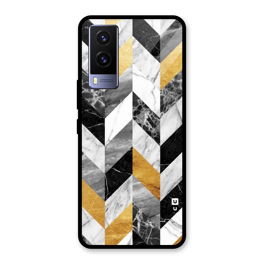 Yellow Grey Marble Glass Back Case for Vivo V21e 5G