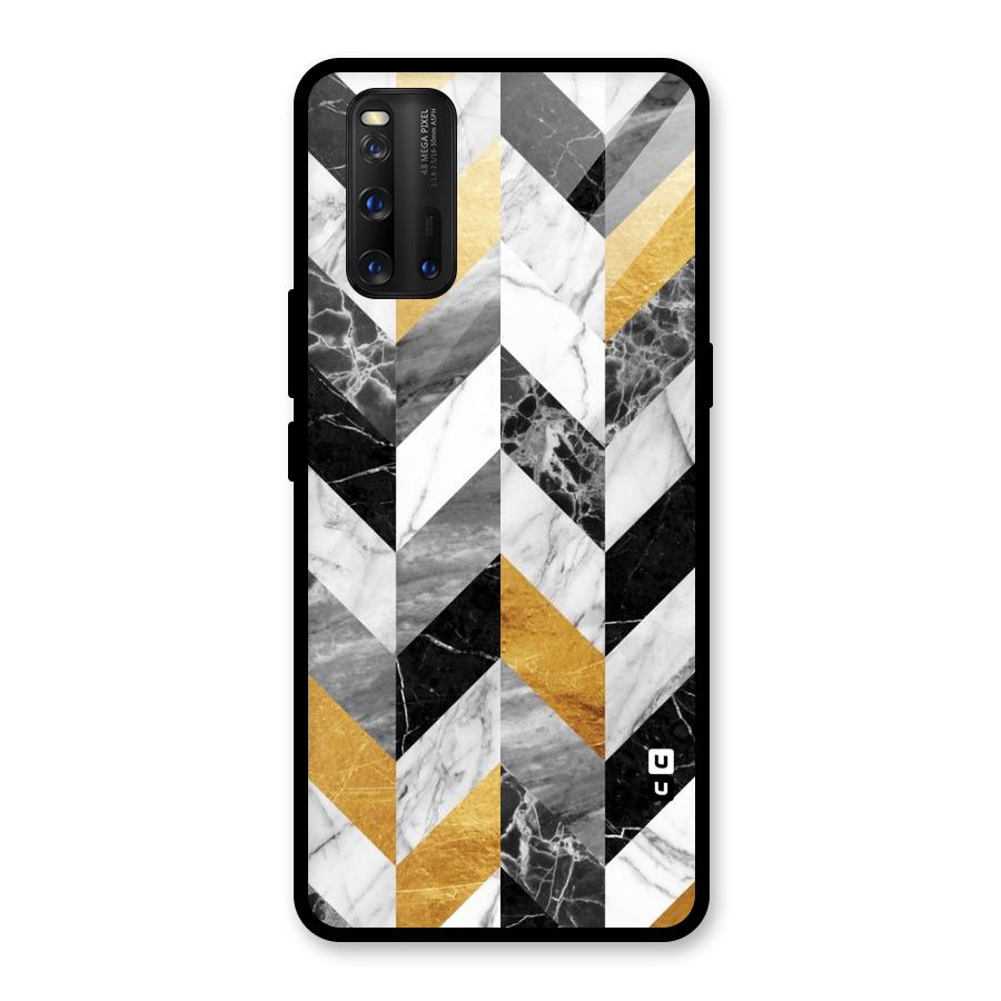 Yellow Grey Marble Glass Back Case for Vivo iQOO 3