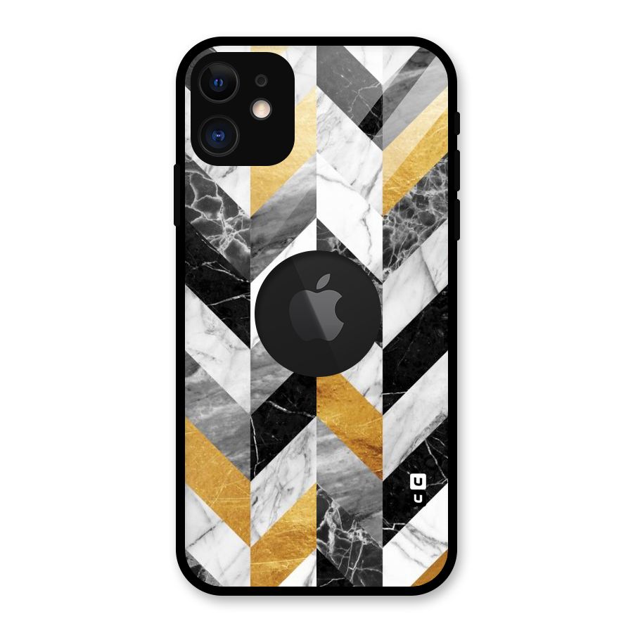 Yellow Grey Marble Glass Back Case for iPhone 11 Logo Cut