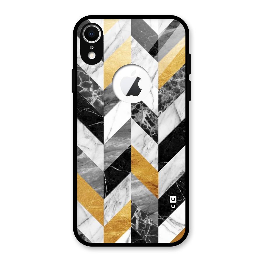 Yellow Grey Marble Glass Back Case for iPhone XR Logo Cut
