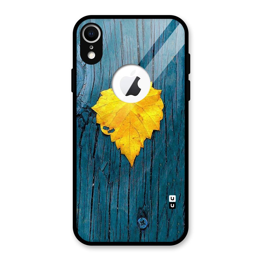Yellow Leaf Glass Back Case for iPhone XR Logo Cut