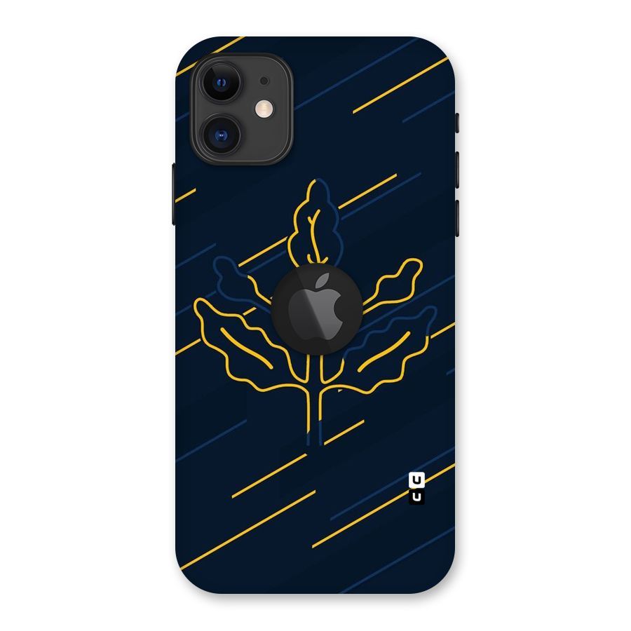 Yellow Leaf Line Back Case for iPhone 11 Logo Cut