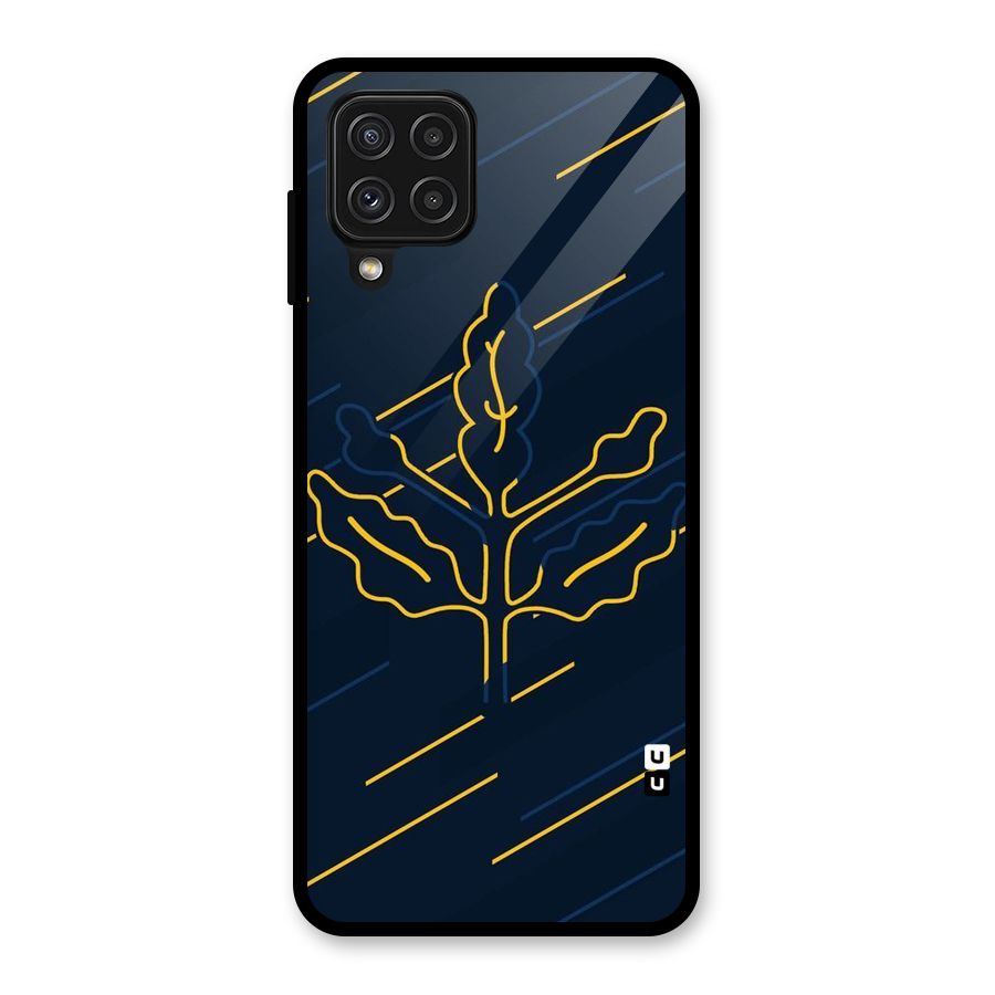 Yellow Leaf Line Glass Back Case for Galaxy A22 4G