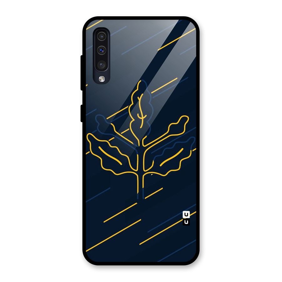 Yellow Leaf Line Glass Back Case for Galaxy A50