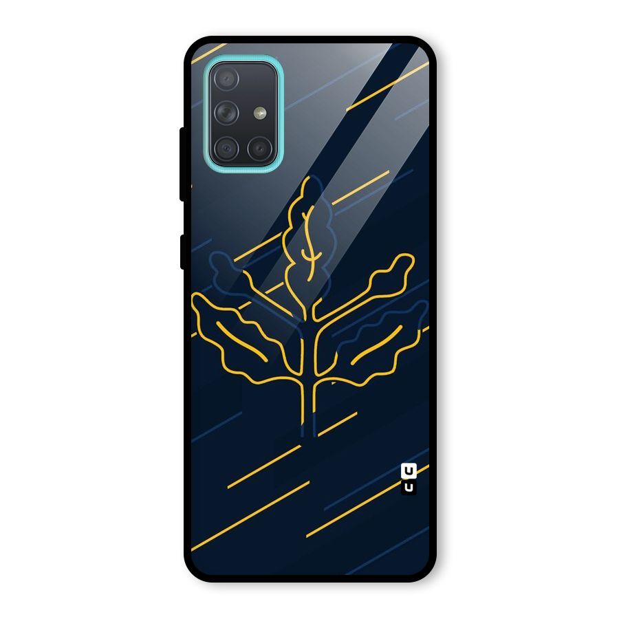 Yellow Leaf Line Glass Back Case for Galaxy A71