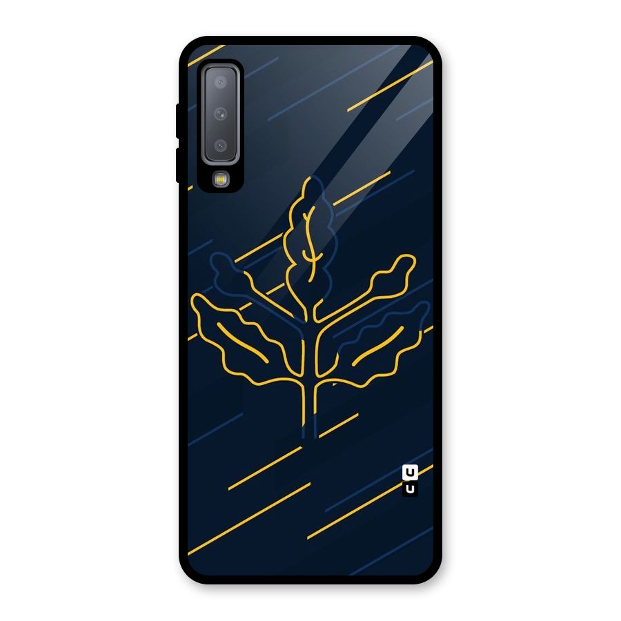 Yellow Leaf Line Glass Back Case for Galaxy A7 (2018)