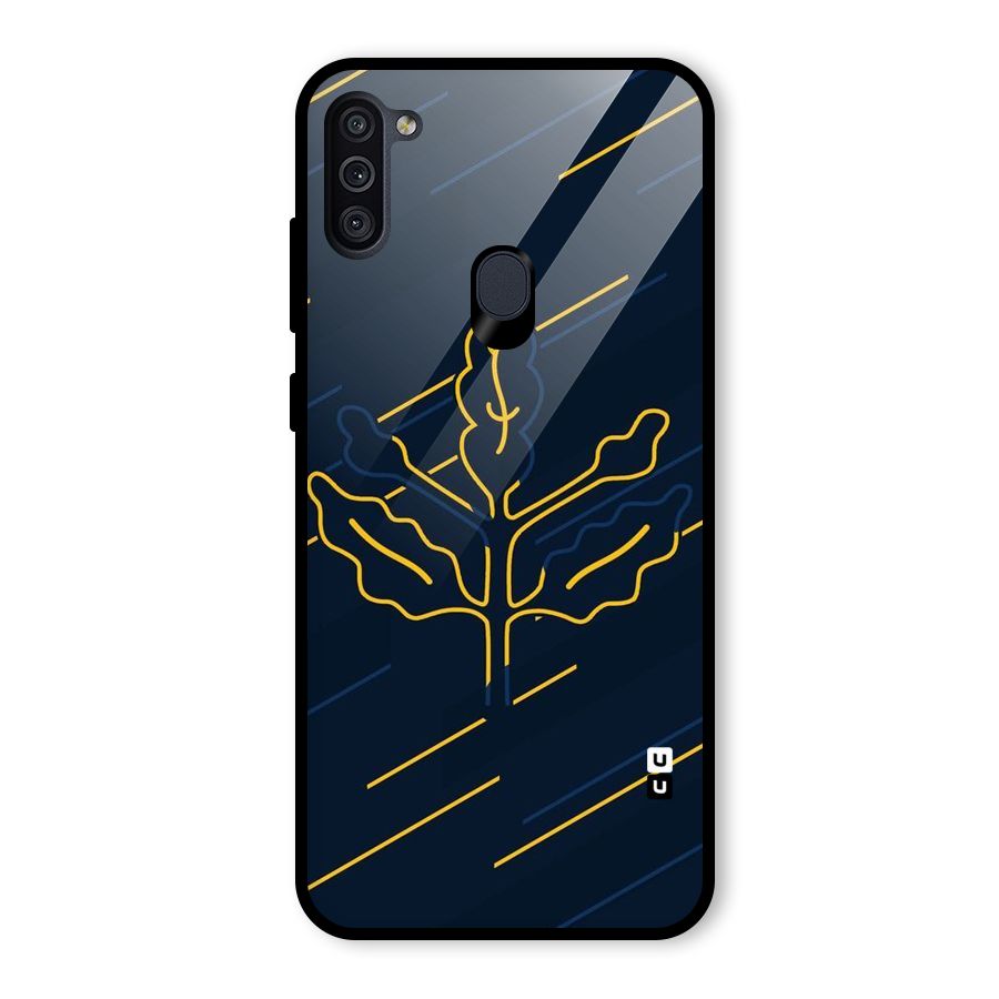 Yellow Leaf Line Glass Back Case for Galaxy M11