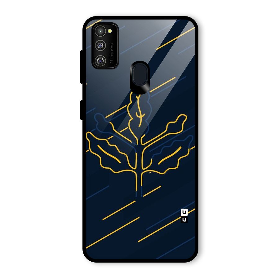 Yellow Leaf Line Glass Back Case for Galaxy M30s