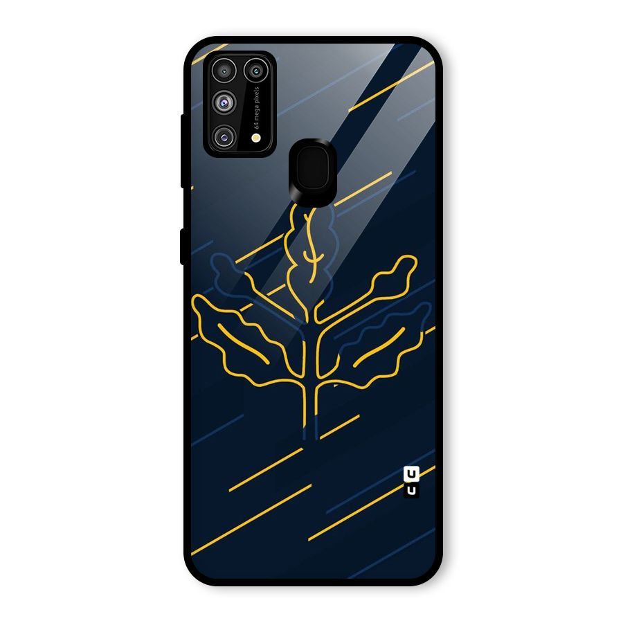 Yellow Leaf Line Glass Back Case for Galaxy M31