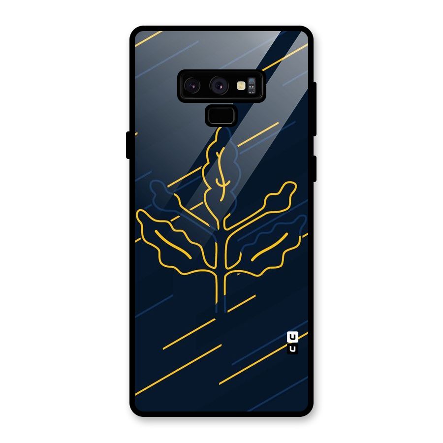Yellow Leaf Line Glass Back Case for Galaxy Note 9
