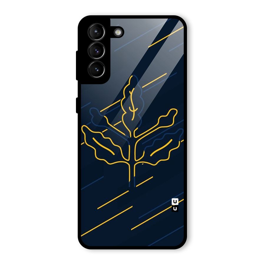 Yellow Leaf Line Glass Back Case for Galaxy S21 Plus