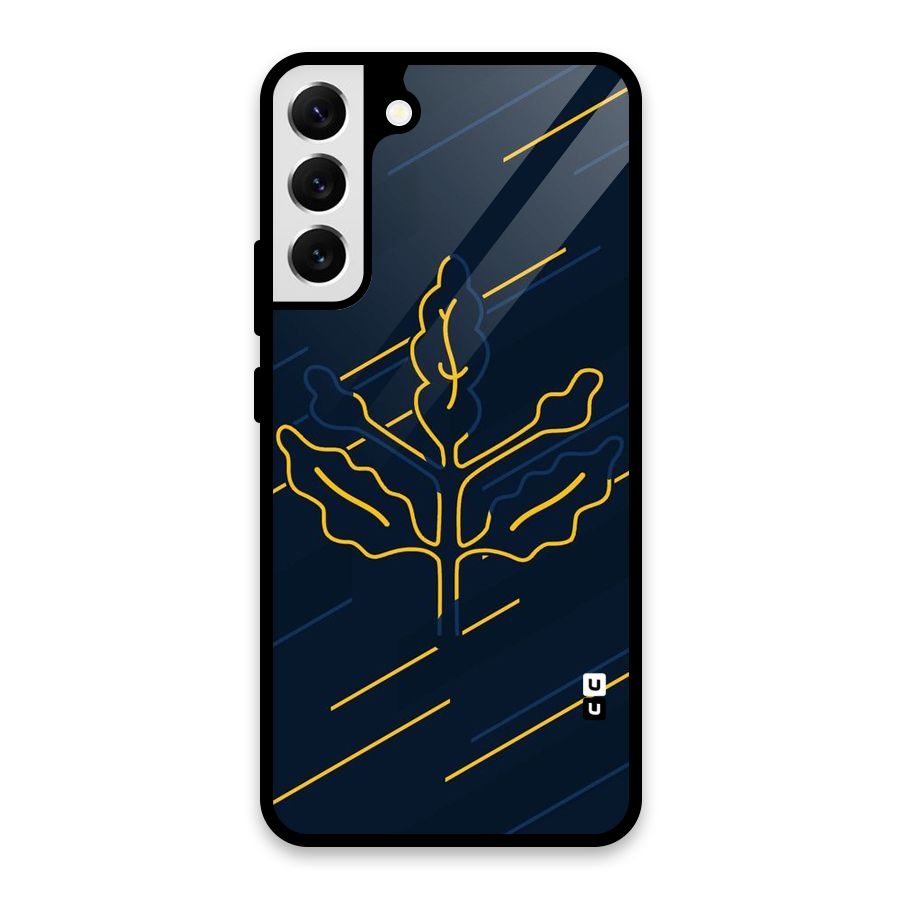 Yellow Leaf Line Glass Back Case for Galaxy S22 Plus 5G