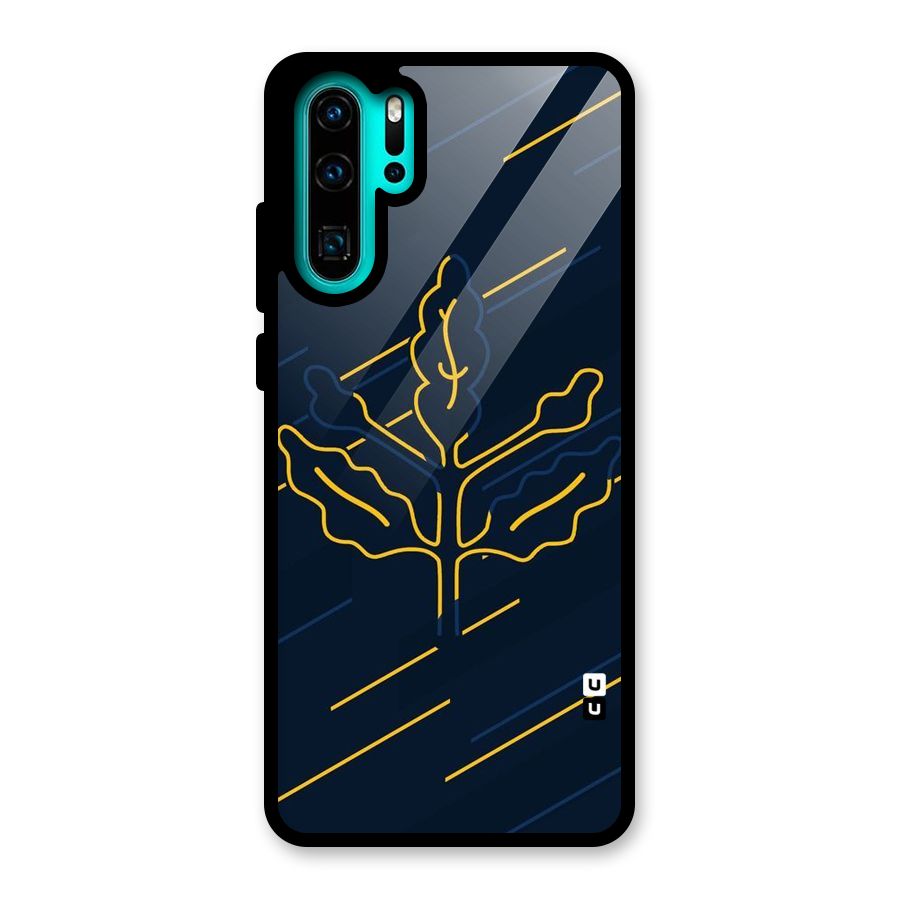 Yellow Leaf Line Glass Back Case for Huawei P30 Pro