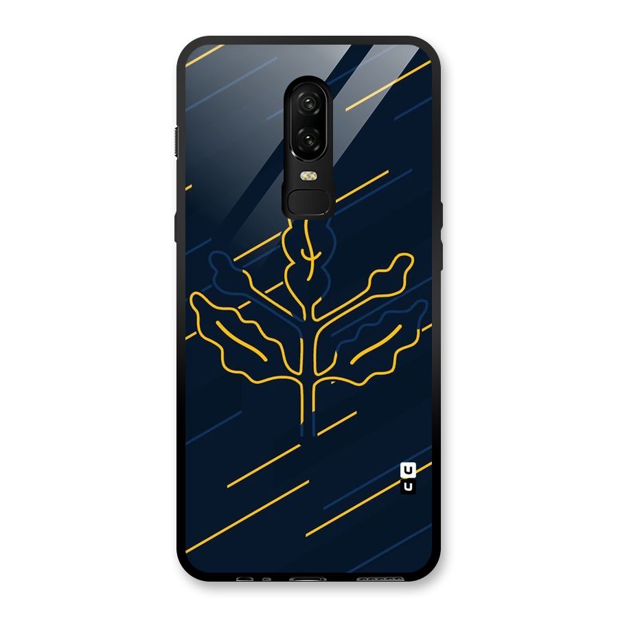 Yellow Leaf Line Glass Back Case for OnePlus 6