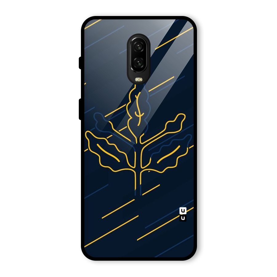 Yellow Leaf Line Glass Back Case for OnePlus 6T