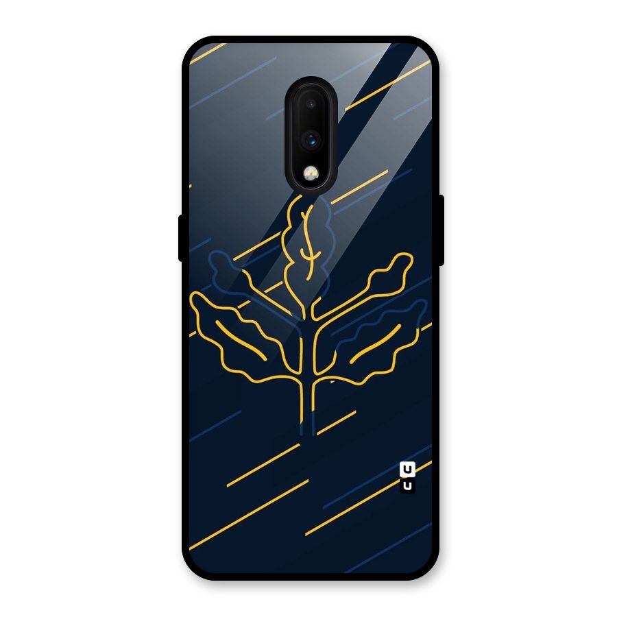 Yellow Leaf Line Glass Back Case for OnePlus 7