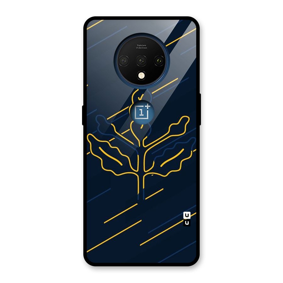Yellow Leaf Line Glass Back Case for OnePlus 7T
