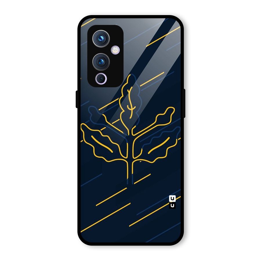 Yellow Leaf Line Glass Back Case for OnePlus 9
