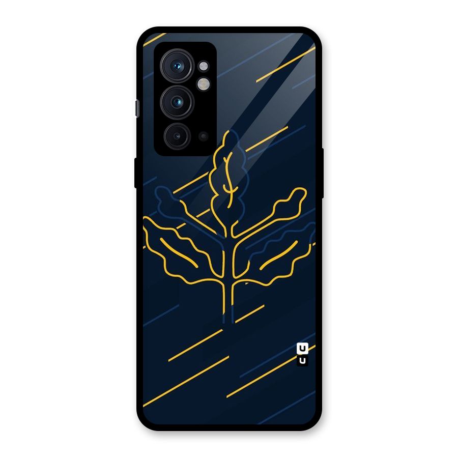 Yellow Leaf Line Glass Back Case for OnePlus 9RT 5G