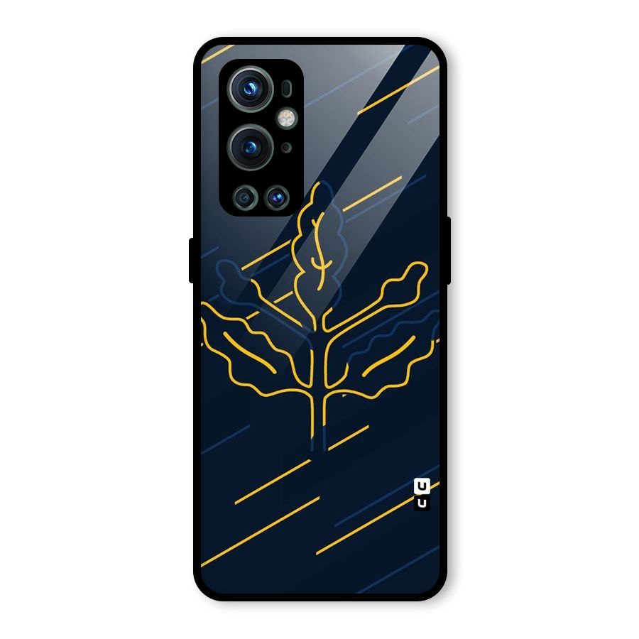 Yellow Leaf Line Glass Back Case for OnePlus 9 Pro