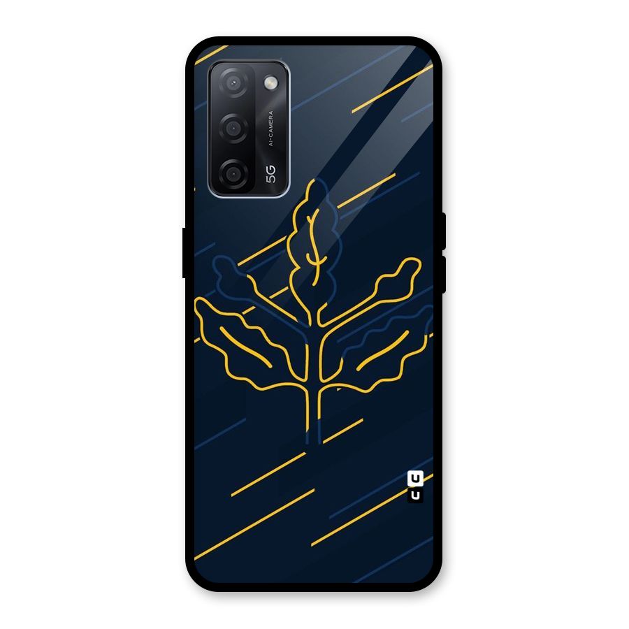 Yellow Leaf Line Glass Back Case for Oppo A53s 5G