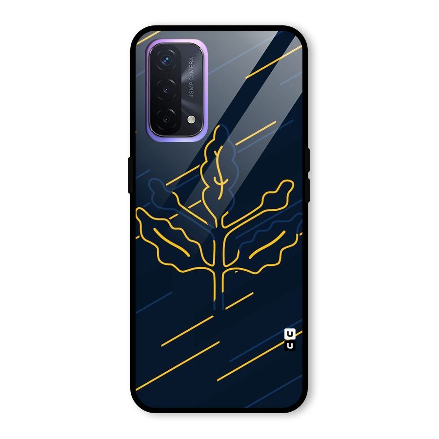 Yellow Leaf Line Glass Back Case for Oppo A74 5G