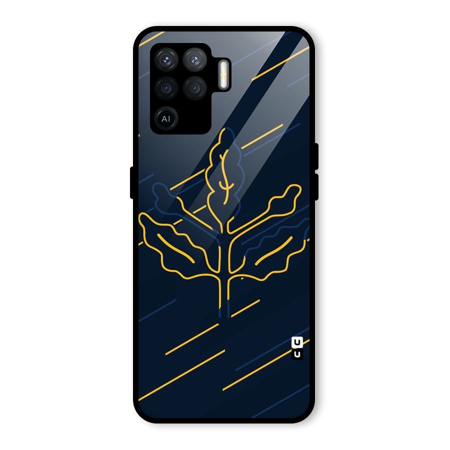 Yellow Leaf Line Glass Back Case for Oppo F19 Pro