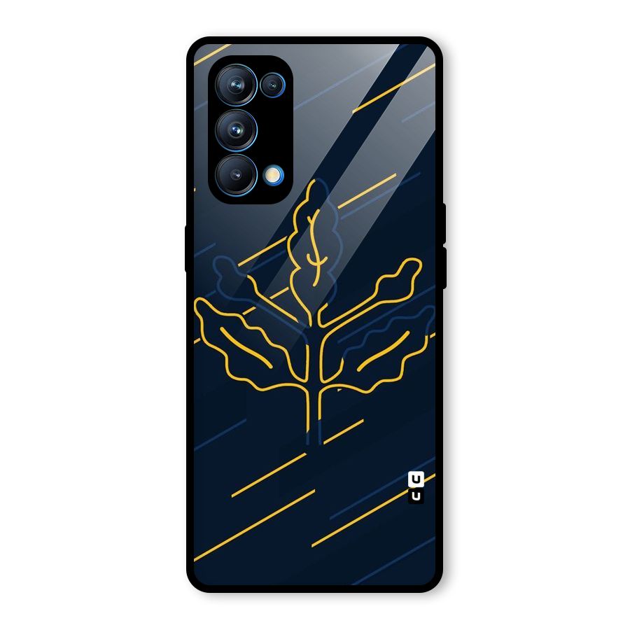 Yellow Leaf Line Glass Back Case for Oppo Reno5 Pro 5G