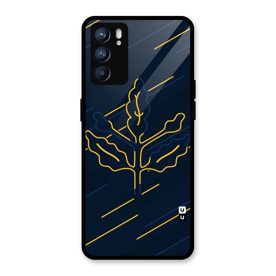 Yellow Leaf Line Glass Back Case for Oppo Reno6 5G
