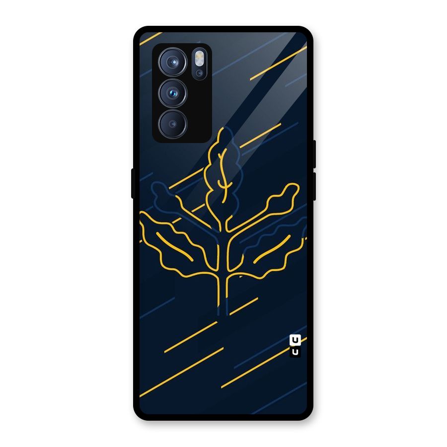 Yellow Leaf Line Glass Back Case for Oppo Reno6 Pro 5G