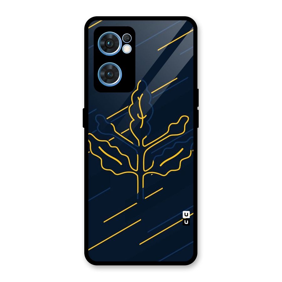Yellow Leaf Line Glass Back Case for Oppo Reno7 5G