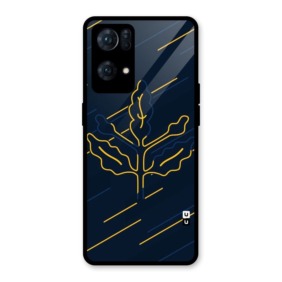 Yellow Leaf Line Glass Back Case for Oppo Reno7 Pro 5G