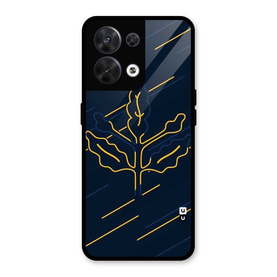 Yellow Leaf Line Glass Back Case for Oppo Reno8 5G