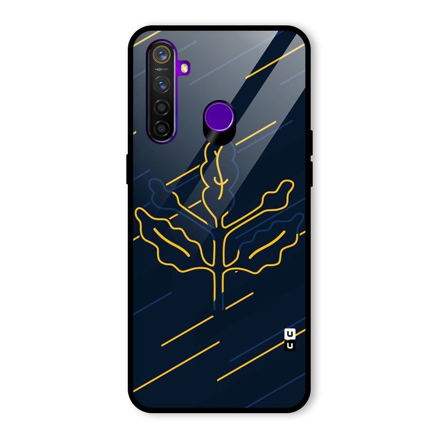 Yellow Leaf Line Glass Back Case for Realme 5 Pro