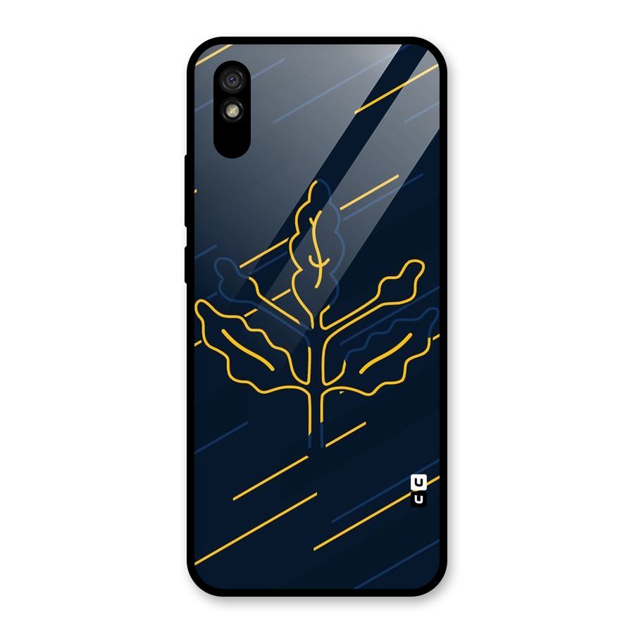 Yellow Leaf Line Glass Back Case for Redmi 9i
